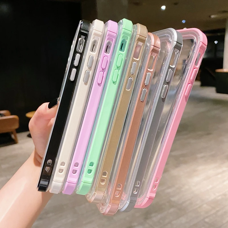 Transparent Candy color bumper Anti-knock Case for iphone 12 12Pro Max 11 11Pro XR X XS Max SE2020 7 8 Plus shockproof cover