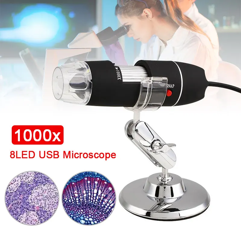 0,3 MP 1000X 8LED USB портативный цифровой микроскоп Видео камера лупа+ подставка