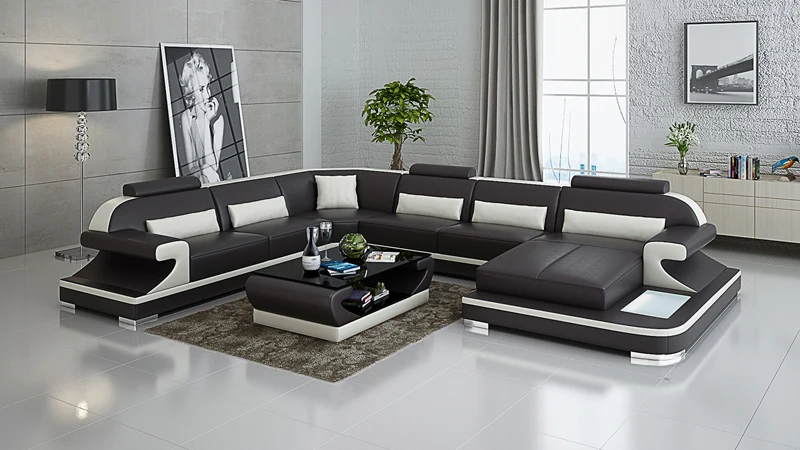 1 комплект, 4 сиденья, первый слой, натуральная кожа, диван для гостиной, угловой диван, набор с Bluetooth динамиком, современная мебель для дома