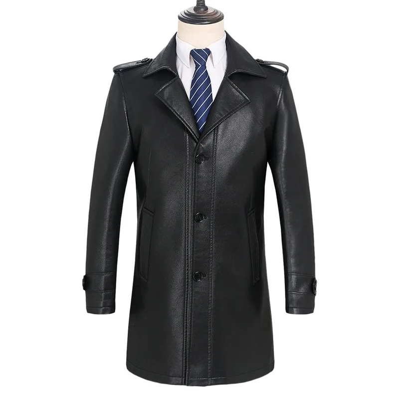 

Plus Fat plus Size Autumn Pu Leather Windbreaker Male Fat Man Leisure Medium Length Money Leather Coat Fat Loose Pure Black
