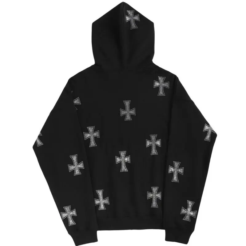 thumbnail image 1 of Sudadera con capucha deportiva para hombre y mujer, sudadera con diamantes de imitación cruzados, abrigo de primavera y otoño, sudaderas con capucha de ocio, sudaderas con capucha de gran tamaño con c, 1 of 5