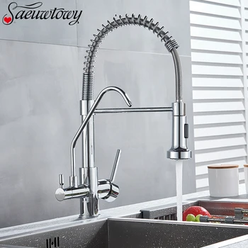 

Modern Chrome Kitchen Faucet Rotatble Filter Pure Water Device Hot And Cold Water Mixer Spring Kitchen Tap Deck Installation