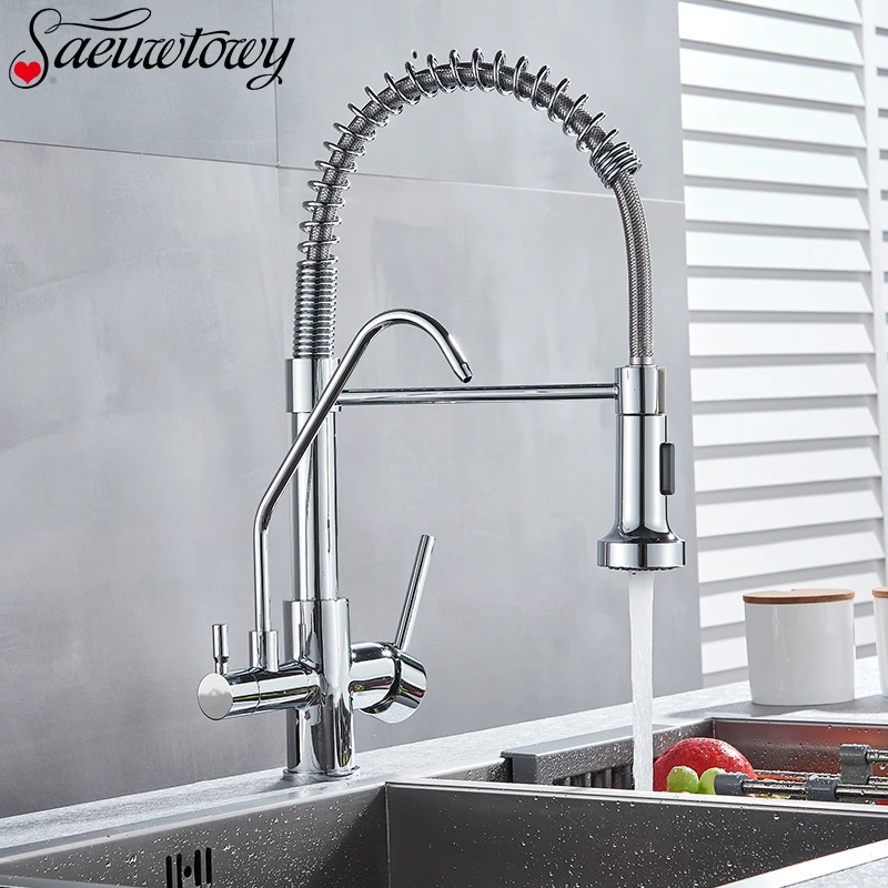 Modern Chrome Kitchen Faucet Rotatble Filter Pure Water Device Hot And Cold Water Mixer Spring Kitchen Tap Deck Installation Kitchen Faucets Aliexpress