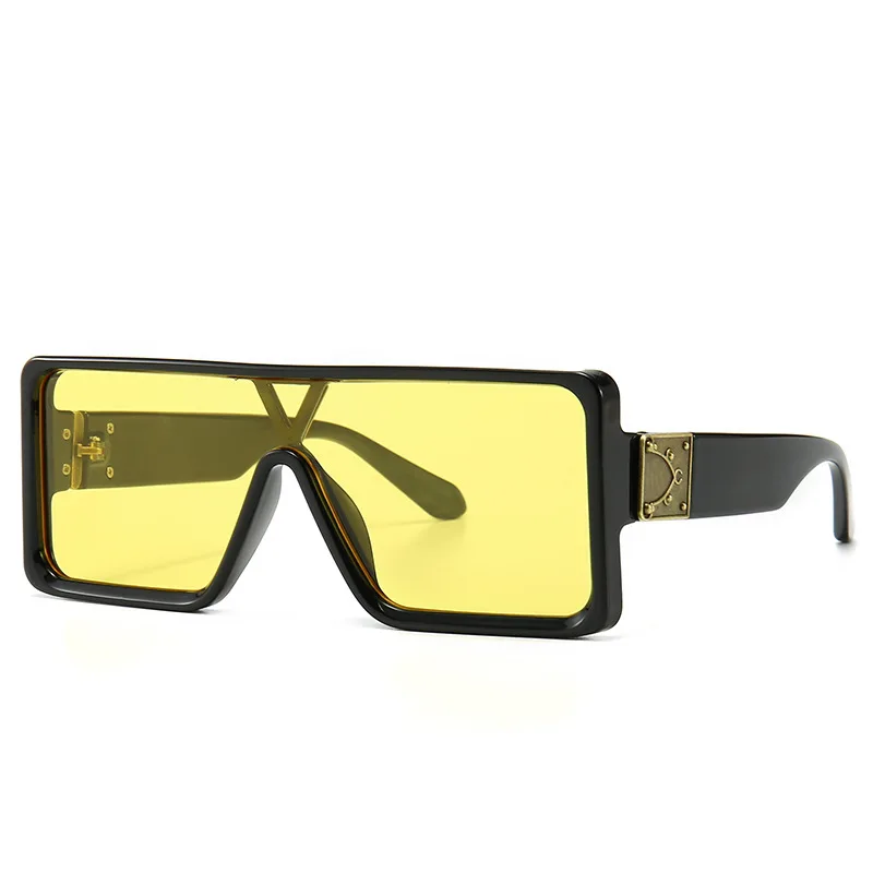 Негабаритный черный желтый бренд солнцезащитные очки для мужчин и женщин винтажные заклепки плоские Солнцезащитные очки женские сексуальные большие оттенки Ins очки Oculos - Цвет линз: C3