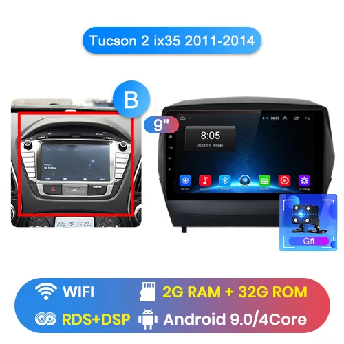Junsun V1 pro 4G+ 64G Android 9,0 DSP для hyundai Tucson 2 ix35 2011- Автомобильный Радио Мультимедиа Видео плеер gps RDS 2 din dvd - Цвет: WIFI 2-32GB-B