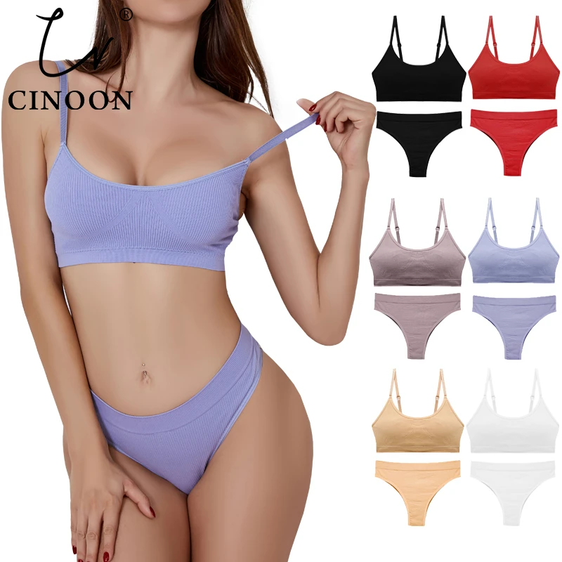 french knickers set CINOON Seamless Tanks Tops Bras Set Female Underwear Wireless Bra Crop Top Women Low Waist Underpants Soft Bralette Lingerie cotton bra and panty sets