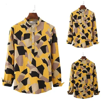 

2019 Autumn Men's Irregular Pattern Printing Leisure Time Cotton Long Sleeve Shirt