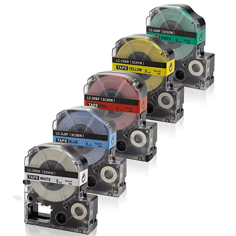 

5Pcs 9mm Label Maker Tape Label Maker Black on White/Red/ Blue/Yellow/Green Label Tape for Epson/KingJim Printer