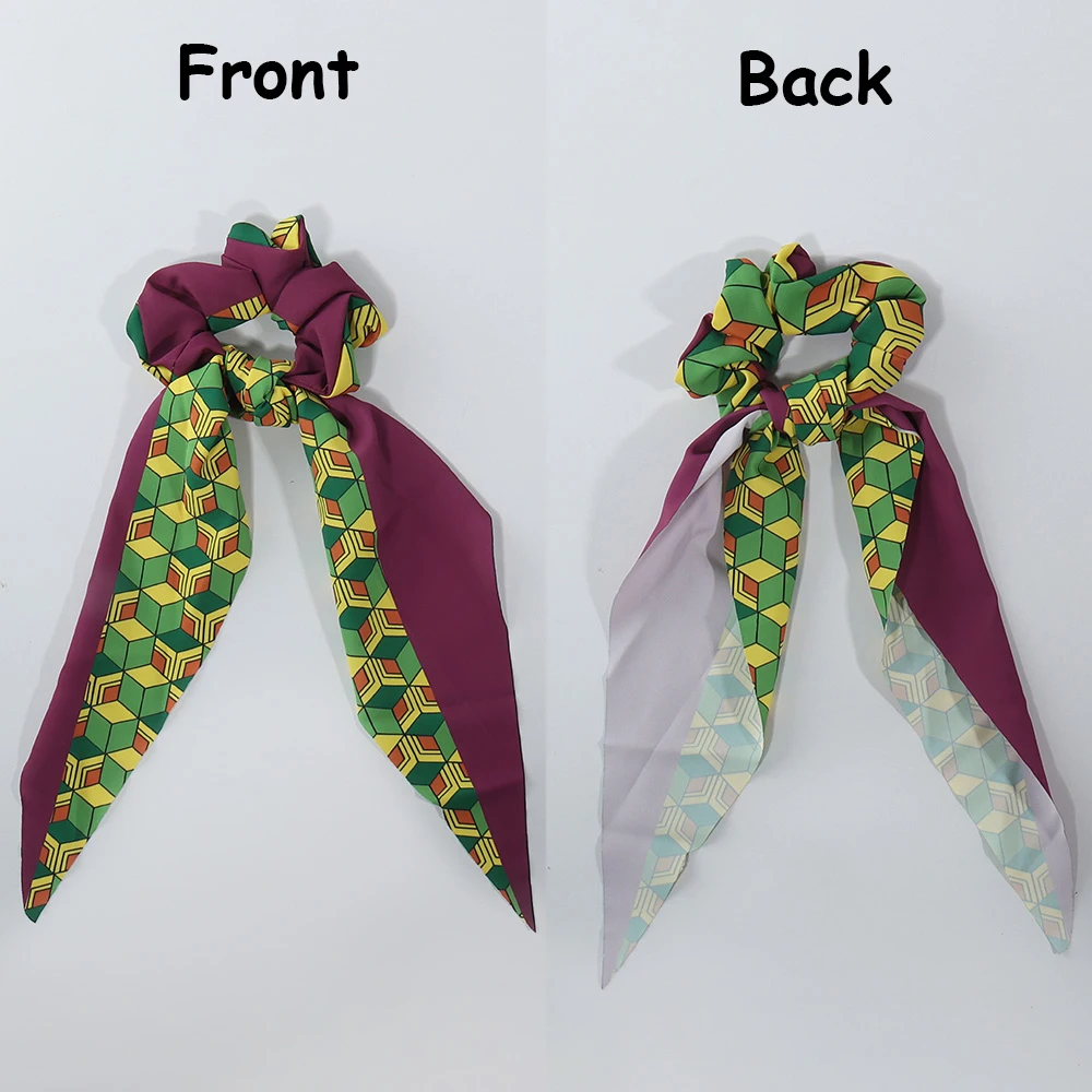 Anime Demon Slayer Cosplay Hair Ring Ribbon Nezuko Zenitsu Tanjirou Fashion Scrunchies Hair Accessories Girl Costume Props
