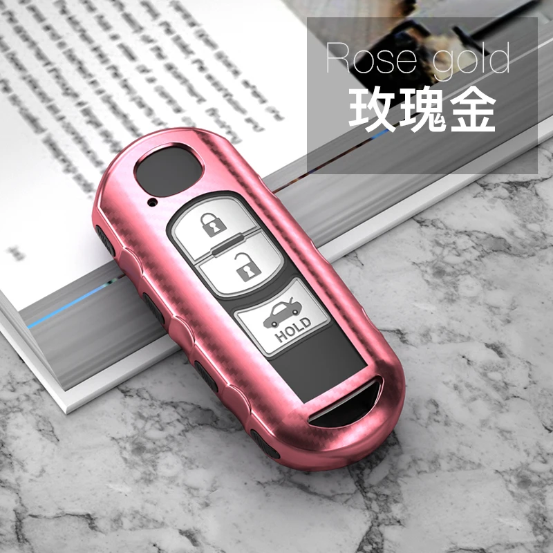 Pink Чехол для ключей для Mazda 2 3 6 Axela Atenza CX-5 CX 5 7 CX3 CX5, аксессуары из ТПУ и углеродного волокна, защитный чехол для автомобильных ключей - Название цвета: Pink