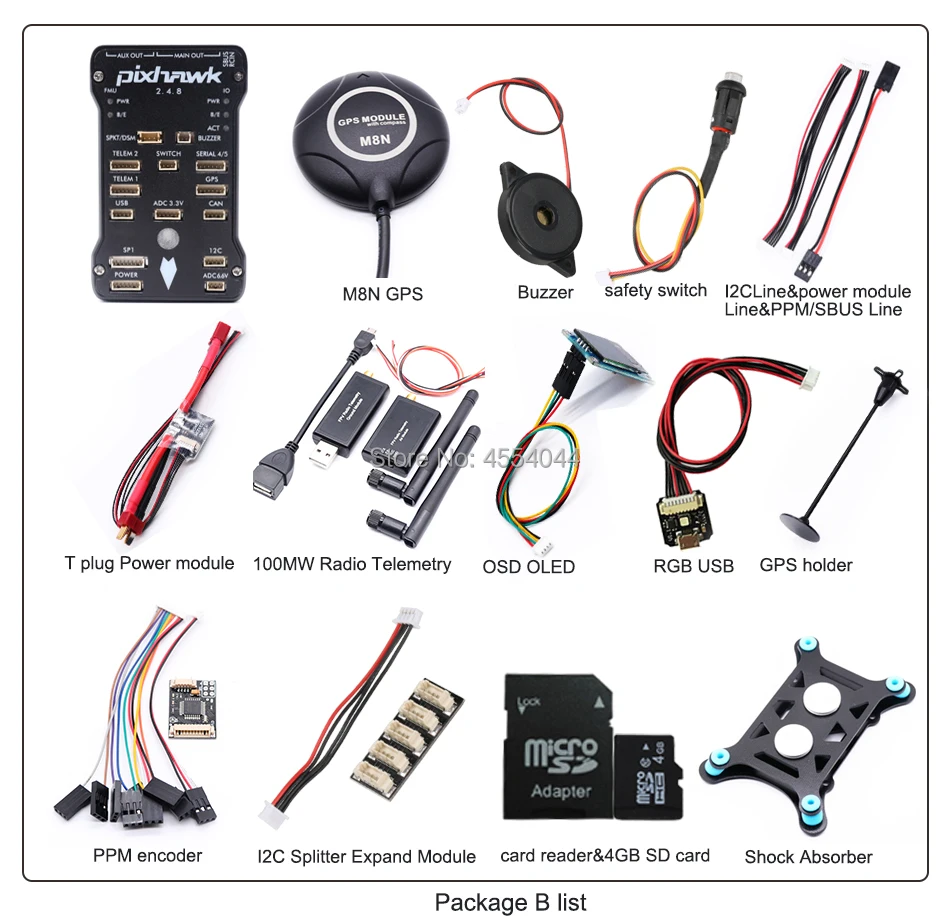 Контроллер полета Pixhawk 2.4.8 PX4 PIX M8N gps 433 МГц/915 МГц 100 мВт/500 МВт радиотелеметрия+ модуль питания Tplug+ OSD OLED+ RGB USB