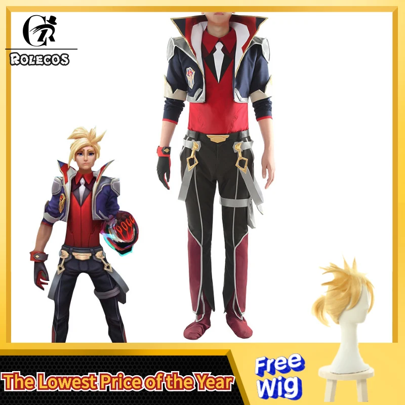 ROLECOS Battle Academia Ezreal Cosplay Costume LOL EZ Game The Prodigal Explorer Men Halloween |