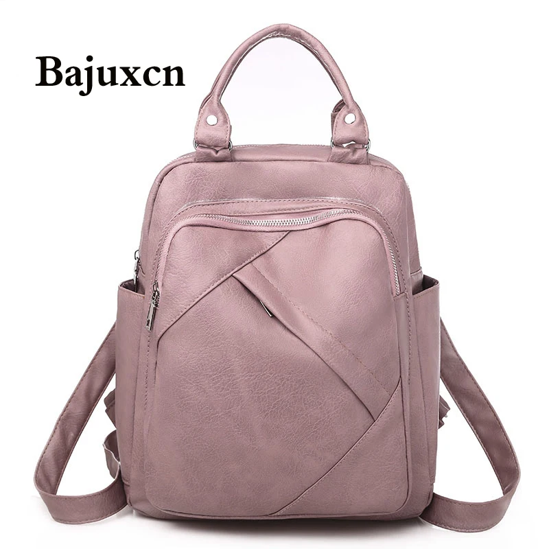 Women 's backpack 2021 new fashion wild quality soft leather leisure travel large capacity PINK color bag purse |