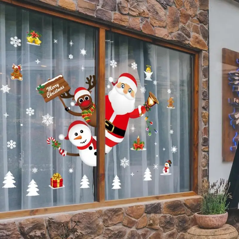 DIY рождественская Наклейка на стену для гостиной Рождественская наклейка Санта Клаус оконная витрина стеклянная Рождественская декорация для дома