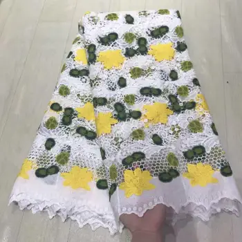 

2019 Hot Sale white+Yellow Embroidered African Lace Fabric High Quality French Net Guipure Lace Fabrics