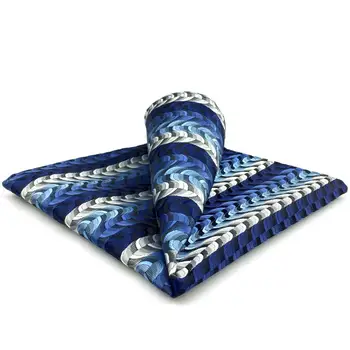 

DH23 Blue Ripple Pocket Square for Men Fashion Handkerchief Hanky Silk