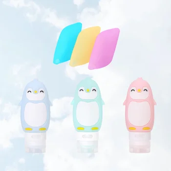 

6Pcs Cartoon Penguin Shape Travel Bottle Portable Silicone Sub-Packaging Bottle Shampoo Storage Bottle with Toothbrush Covers Bl