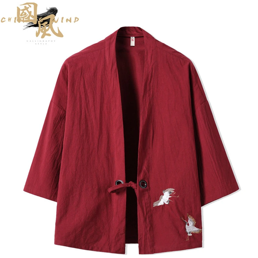 Crane Embroidery Haori Kimono Harajuku Japanese Style Plus Size Men Samurai Costume Yukata Asian Clothes Cardigan Women Jacket,japanese kimono,japanese kimono cardigan,japanese kimono shirt