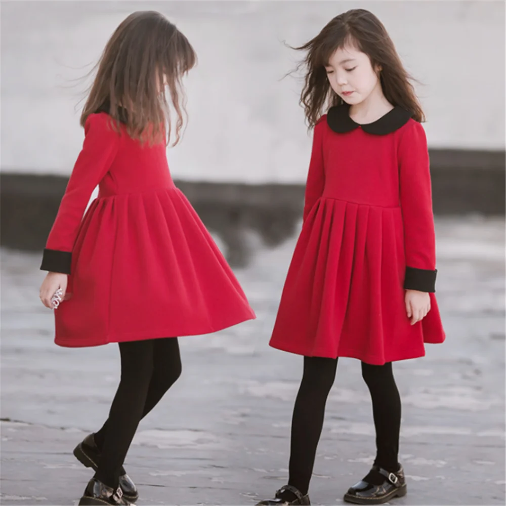 Новогодний костюм для девочек; плиссированное платье принцессы с длинными рукавами; праздничные платья на свадьбу; детское рождественское платье для девочек; сезон осень-зима