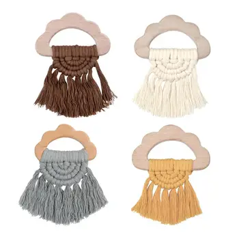 

Baby Teether Vintage Baby Cloud Shape Wooden Teether Eco-Friendly Organic Wood Rattle Ring Chewable Infant Teething Toys