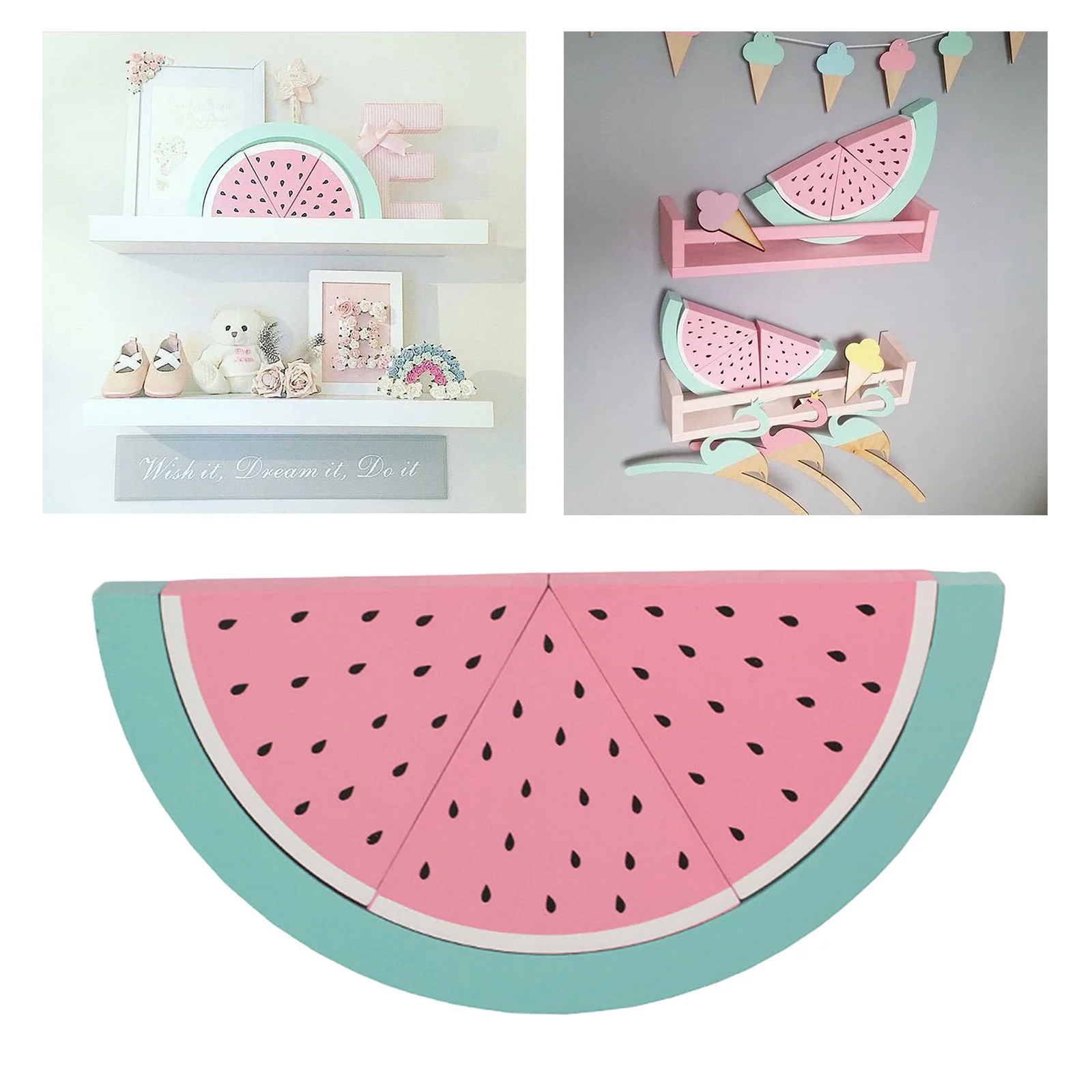 Wooden Pink Watermelon Learning Toy Geometry Building Block Educational Puzzle Montessori Handcrafted Fun Craft Toys