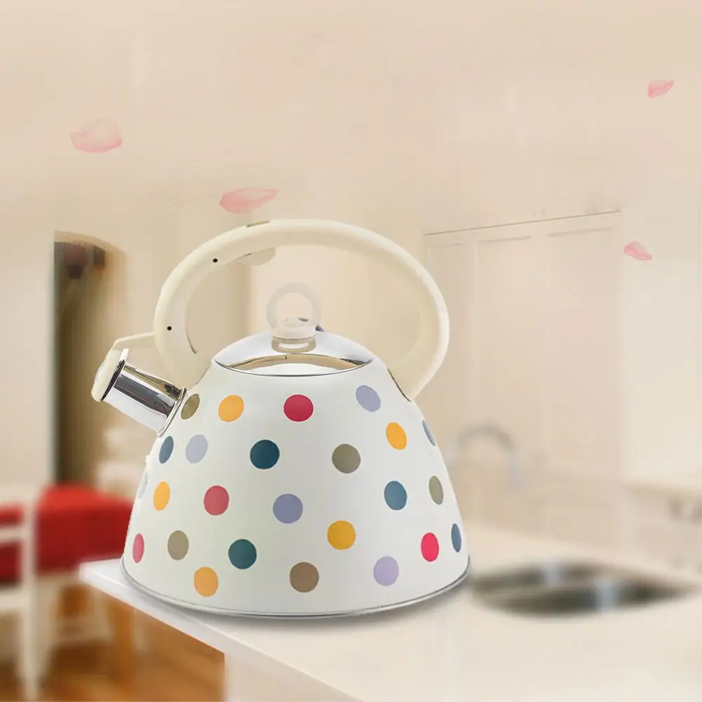 102oz stainless steel White With Colorful Dots Whistling Kettle Kitchen Water Pot With Handle