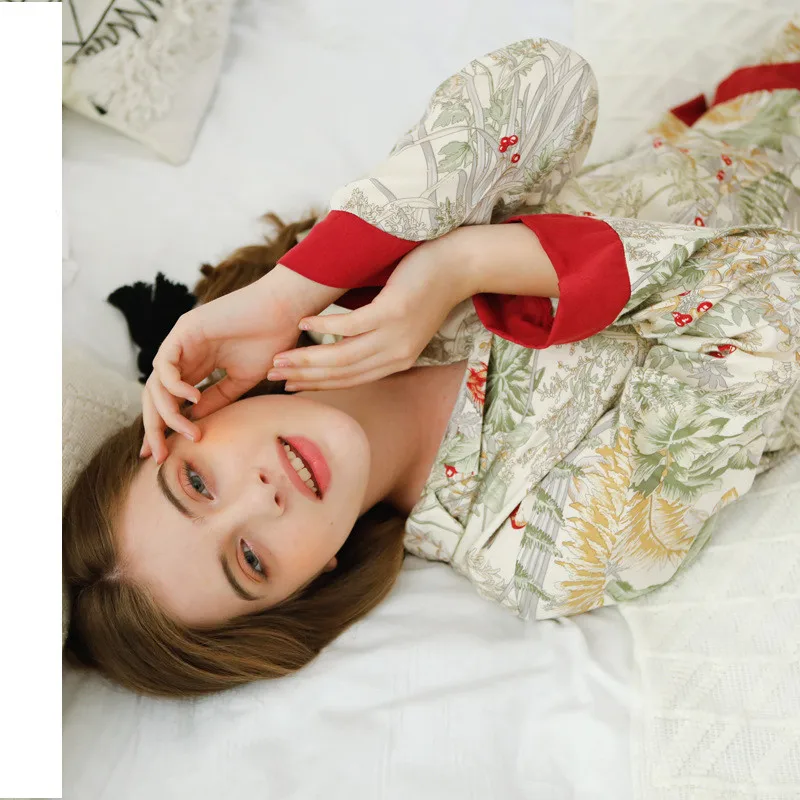 JRMISSLI атласная пижама с цветочным принтом, пижама с длинным рукавом, женская сексуальная пижама с v-образным вырезом, домашняя одежда, комплект для сна
