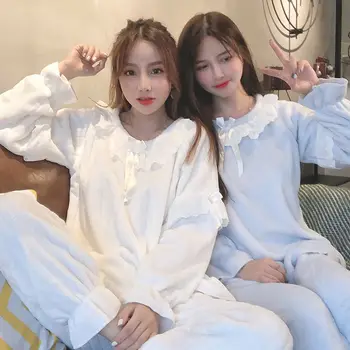 

Pajamas women winter extra warm flannel pajamas set cartoon lovely coral velvet loose large home clothes