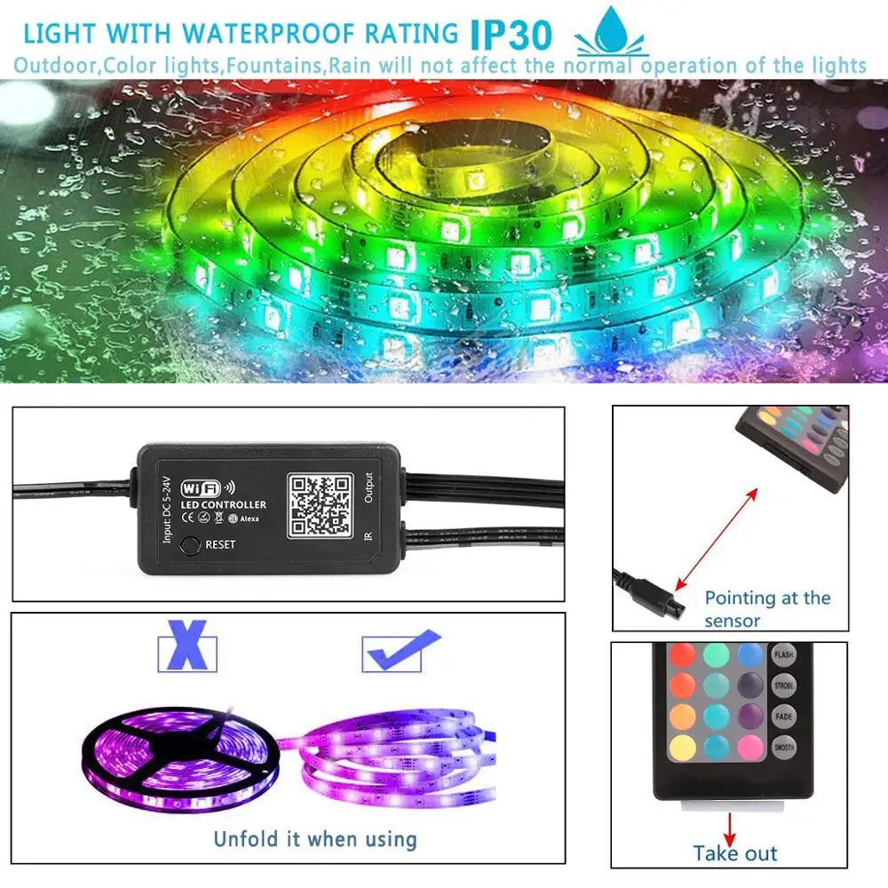 SMD5050 Светодиодная лента Водонепроницаемая RGB Светодиодная лента e 5 м 10 м лента Диодная лента Гибкая полоса лампа wifi контроллер+ адаптер DC12V