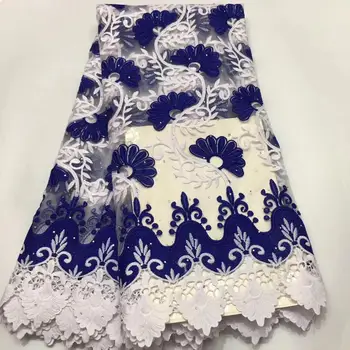 

African Lace Fabric 2019 High Quality White blue Cord Nigerian Lace Fabric Wedding French Water-soluble lace Fabric For Dresses