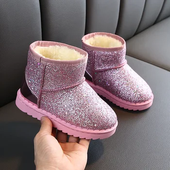 

Winter Kids Boots For Girls Sequin Shoes Children Snow Boots Ankle Plush Warm Footwear Bling Fashion Non-slip Flat Cotton Shoes