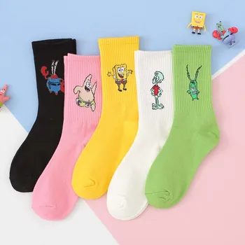 

Anime sponge baby print sock Patrick Star Captain Eugene H Armor Abs Krabs Squidward Tentacles women cotton sock cartoon casual