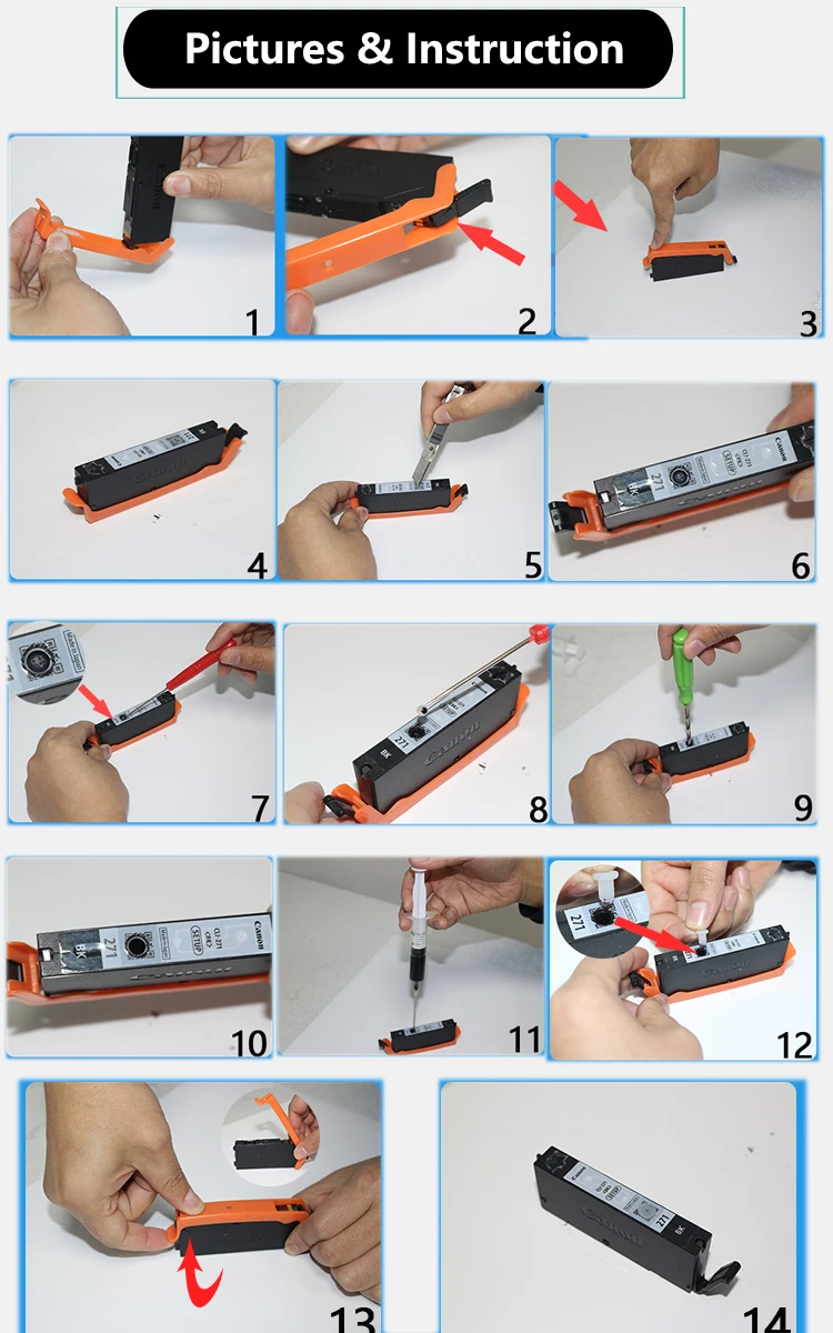 UP Genuine Ink Cartridge Refill Tool Kit For canon PIXMA TS8120 TS8220 TS9120 TS8130 TS8230 TS8140 TS9140 printer 6 colors