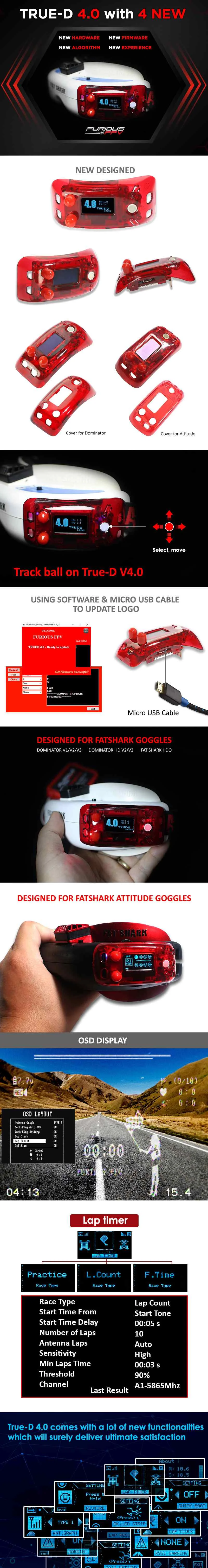 Furious Furiousfpv True-D V4.0 5,8 Ghz 48CH разнообразие FPV система приемника ясность переопределяется для Fatshark очки доминатора Accs