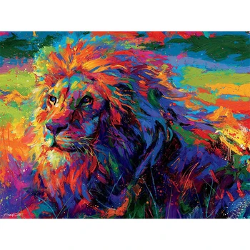 

7Pink Colorful Lion Styling DIY Diamond Painting 5D Cross Stitch Hand Painted Round Drill Embroidery House Decoration Artworks