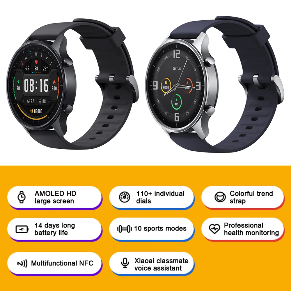 Global Version Xiaomi Mi Watch GPS Fitness Tracker Watch Color 5ATM Waterproof Sport Heart Rate Monitor 1.39 Inch AMOLED Screen