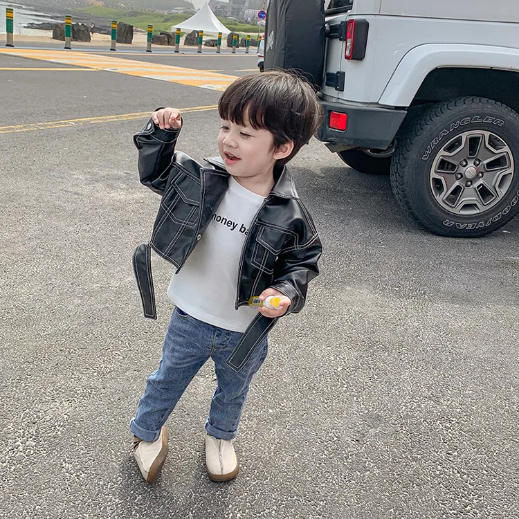 

Mai xiaodou/little pocket 2019 Autumn New Style CHILDREN'S Leather Coat Childrenswear BOY'S Jacket Spring And Autumn Short Baby