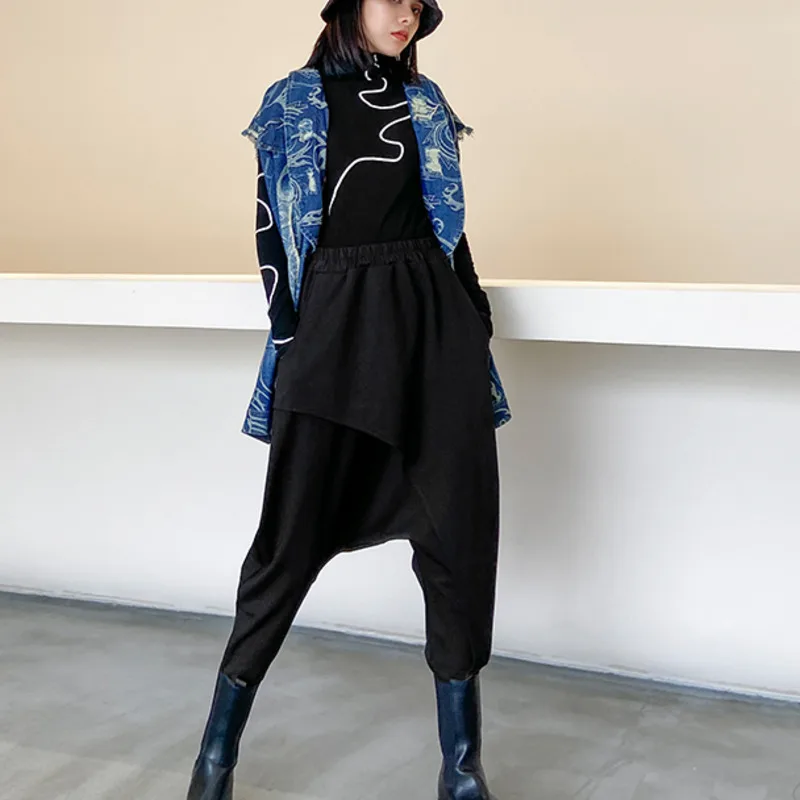 

XUXI Black Pants Women Thin Large Size Ankle-Length Pants High Waist Solid Color Loose Fashion Cross-pants Autumn 2020 FZ2990
