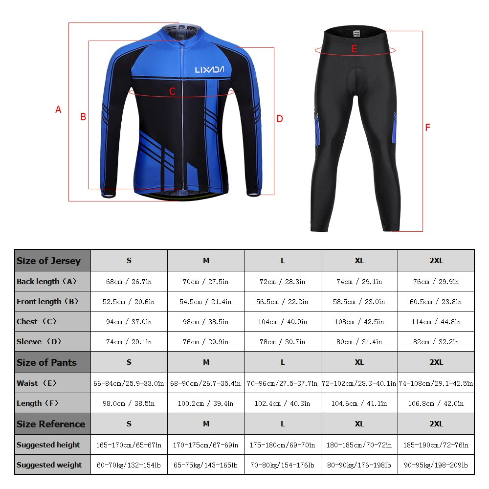 

Men's Cycling Clothing Set Autumn Winter Long Sleeve Windproof Cycling Jersey Coat Jacket with 3D Padded Pants Blue Black