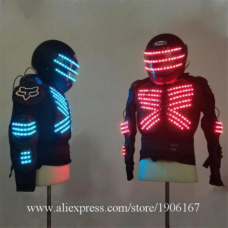 RGB Led Luminous Armor Set Helmet Nightclub Bar Stage Performance Led Light Up Dance Robot Suit Clothes Illuminated Costume