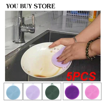 

New Silicone Dish Washing Brush Kitchen Bathroom Restaurant Household Double-Sided Deep Cleaning Brush Pot Cleaner Washing Tool