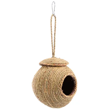 

1PC Hanging Woven Nest Creative Straw Breeding Cage Comfortable Sleeping Nest with Straw Rope for Parrot Hamster Squirrel (Dark