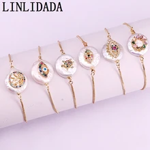 8 шт. модный Радужный кубический цирконий микро проложить Шарм круглый пресноводный жемчуг коннектор цепочка с бусинами браслет для женщин девушек