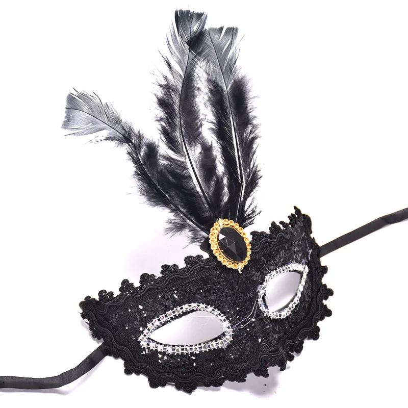 

5pcs/lot Venetian Style Lace Crystal Rhinestones Cosplay Mask for Halloween /Masquerade /Costume Fringed Feather Mask