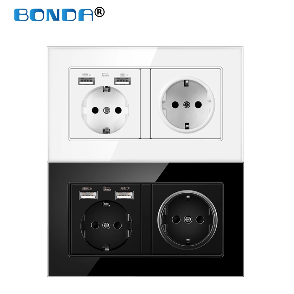 Wall Socket EU Standard Electrical Power Sockets with Double USB Plug Grounded Outlet 4 Charge Port 146*86mm 16A  Ac100-250V