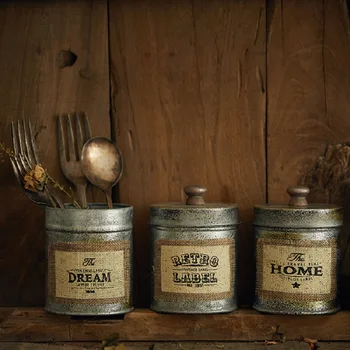 

New Organizer Desktop Sundries Box Kitchen Tableware Antique Metal Storage Box Nuts Snack Storage Jar