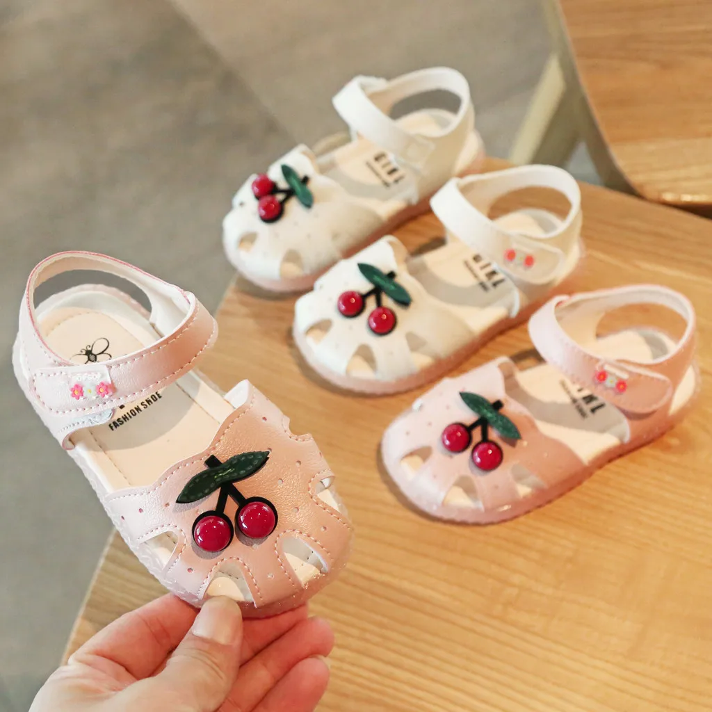 

Toddler shoes Infant Kids Baby Little Girls Cherry Princess Closed Toe Shoes Sandals sandalia infantil Hollow breathable Sandals