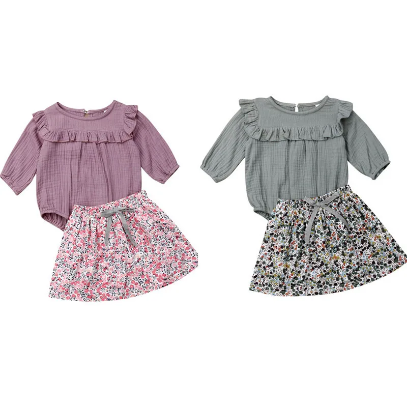 

2019 Newest Style Toddler Baby Girl 2pcs Long Sleeve Bodysuit Skirt Adorable Clothes Set 3-12Months Spring Summer Autumn