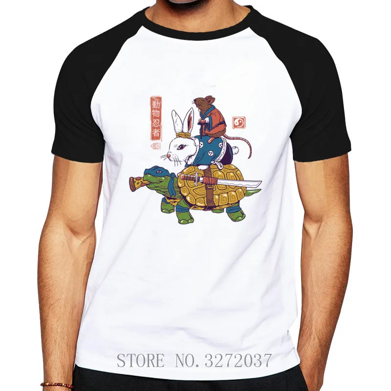 

Kame, Usagi, and Ratto Ninjas White turtle Men T-Shirt Round Neck 100% Cotton Funny Tops Printed Graphic homme T Shirt