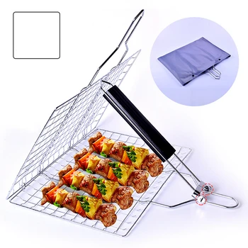 

Bbq Stainless Steel Grill Mat Detachable Grill Mesh Folding Grill Square Grilled Vegetable Basket Grilled Fish